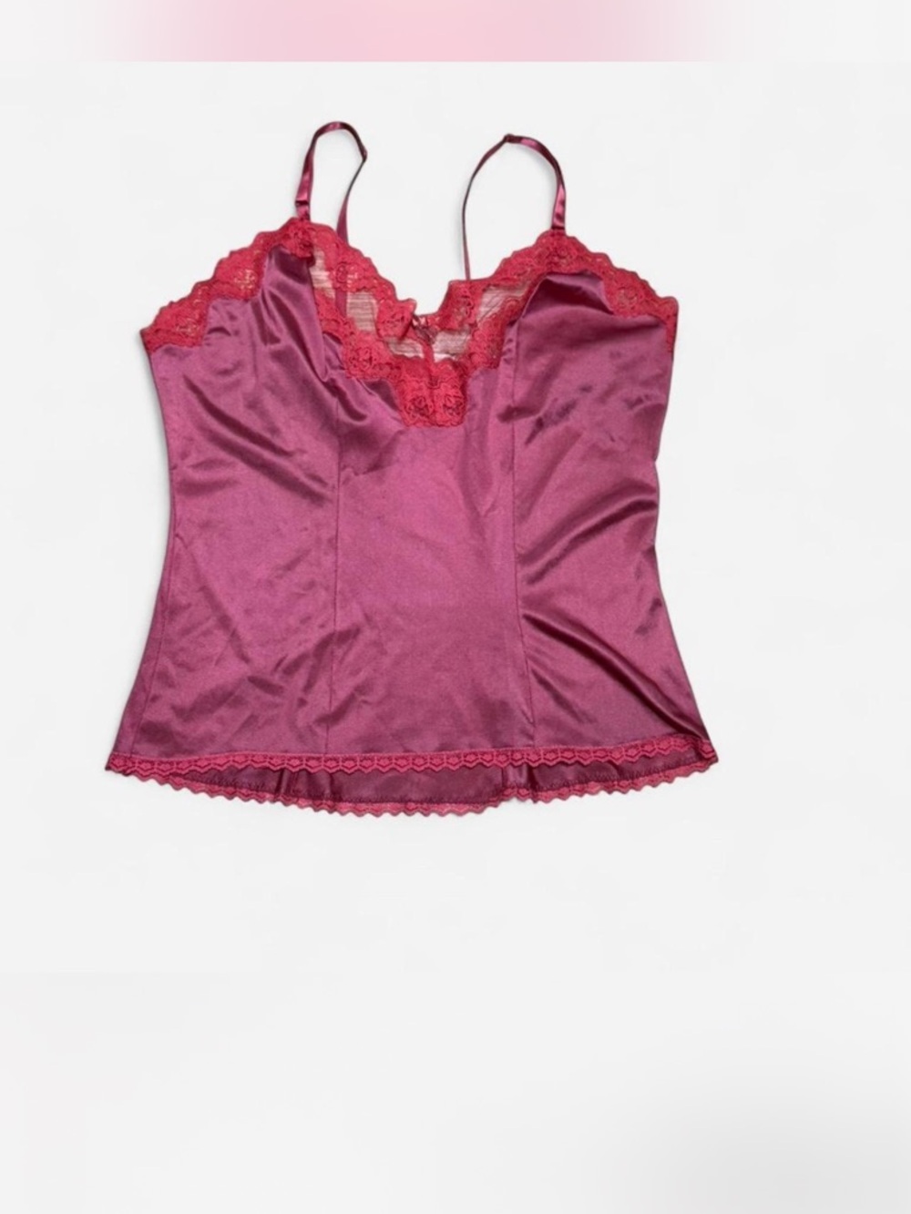 Silk-Look Lace Trim Cami Top in Fuchsia